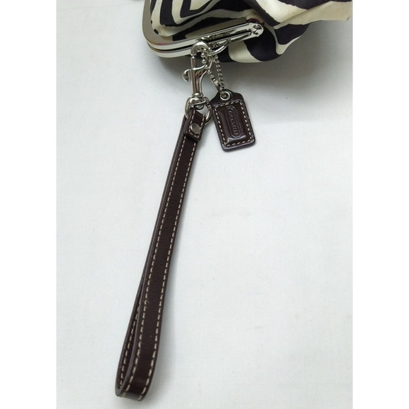 Coach Brown White Stripe Zebra Printed Kisslock Framed Wristlet - Coin Wallet - Picture 8 of 12